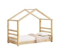 [en.casa] Lit d'enfant Design Maison Lit Cabane Pin Contreplaqué Solide Bon Marché Couleur Bois Naturel 166x88x134cm