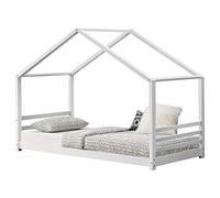 [en.casa] Lit d'enfant Lit Cabane Design Maison avec Sommier à Lattes Pin et Placage Bois Blanc Mat 206x98x142cm
