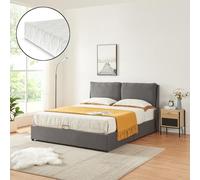 [en.casa] Lit Double avec Sommier à Lattes Coffre de Rangement Tête de Lit Rembourrée Matelas à Mousse Froid Respirant Résistant Contreplaqué Polyester Plastique 160 x 200 cm Gris Foncé