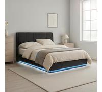 [en.casa] Lit Double Capitonné avec Éclairage LED Réglable par Télécommande et Coffre de Lit Spacieux Confortable Capacité de Charge 500 kg MDF Polyester Métal 140 x 200 cm Noir