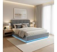[en.casa] Lit Double Capitonné avec Éclairage LED Réglable par Télécommande et Coffre de Lit Spacieux Confortable Capacité de Charge 500 kg MDF Polyester Métal 160 x 200 cm Anthracite