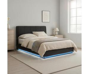 [en.casa] Lit Double Capitonné avec Éclairage LED Réglable par Télécommande et Coffre de Lit Spacieux Confortable Capacité de Charge 500 kg MDF Polyester Métal 140 x 200 cm Noir