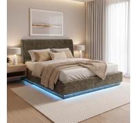 [en.casa] Lit Double Capitonné Tröstiar LED 160 x 200 cm Vert | Réglable par Télécommande et Coffre de Lit Spacieux Confortable Sommier à Lattes Capacité de Charge 500 kg