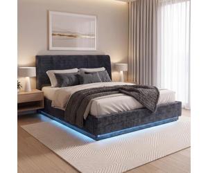 [en.casa] Lit Double Capitonné Tröstiar LED 160 x 200 cm Vert | Réglable par Télécommande et Coffre de Lit Spacieux Confortable Sommier à Lattes Capacité de Charge 500 kg