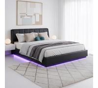 Lit double capitonné Tröstiar avec éclairage LED 180 x 200 cm noir simili