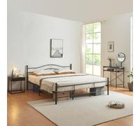 [en.casa] Lit Double Design Intemporel Cadre de Lit Robuste Stable Résistant en Métal Capacité de Charge 300 kg Acier Laqué 180 x 200 cm Noir