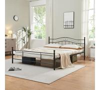 Cadre de lit double Florenz Acier Revêtu par Poudre 160 x 200 Noir [en.casa]