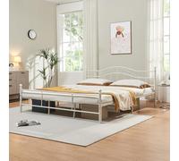 [en.casa] Lit Double Design Intemporel Cadre de Lit Robuste Stable Résistant en Métal Capacité de Charge 300 kg Acier Laqué 180 x 200 cm Blanc