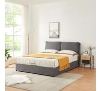 [en.casa] Lit Double Élégant avec Coffre de Rangement Tête de Lit Rembourré Sommier à Lattes Capacité de Charge 220 kg Contreplaqué Polyester Plastique 140 x 200 cm Gris Foncé