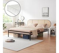 [en.casa] Lit Double Élégant avec Matelas Confortable et Tête de Lit Ovale Cadre Surélevé Stable Capacité de Charge 300 kg Résistant aux Rayures Métal Tressage Plastique 160 x 200 cm Noir Effet Rotin