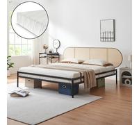 [en.casa] Lit Double Élégant avec Matelas Confortable et Tête de Lit Ovale Cadre Surélevé Stable Capacité de Charge 300 kg Résistant aux Rayures Métal Tressage Plastique 180 x 200 cm Noir Effet Rotin