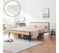 [en.casa] Lit Double Élégant avec Matelas Confortable et Tête de Lit Rectangulaire Capacité de Charge 300 kg Stable Résistant aux Rayures Métal Tressage Plastique 160 x 200 cm Noir Effet Rotin