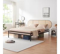 [en.casa] Lit Double Élégant avec Tête de Lit Ovale et Cadre Surélevé Stable Capacité de Charge 300 kg Résistant aux Rayures Métal Tressage en Plastique 160 x 200 cm Noir Effet Rotin
