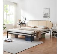 [en.casa] Lit Double Élégant avec Tête de Lit Ovale et Cadre Surélevé Stable Capacité de Charge 300 kg Résistant aux Rayures Métal Tressage en Plastique 180 x 200 cm Noir Effet Rotin