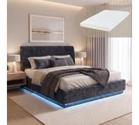[en.casa] Lit Double LED Tröstiar avec Matelas 160 x 200 cm Bleu | Capitonné, Éclairage LED Réglable par Télécommande Coffre de Lit Spacieux Confortable Capacité de Charge 500 kg