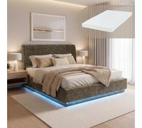 [en.casa] Lit Double LED Tröstiar avec Matelas 160 x 200 cm Vert | Capitonné, Éclairage LED Réglable par Télécommande Coffre de Lit Spacieux Confortable Capacité de Charge 500 kg