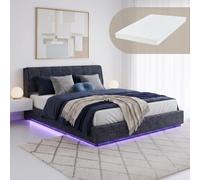 [en.casa] Lit Double LED Tröstiar avec Matelas 180 x 200 cm Bleu | Capitonné, Éclairage LED Réglable par Télécommande Coffre de Lit Spacieux Confortable Capacité de Charge 500 kg