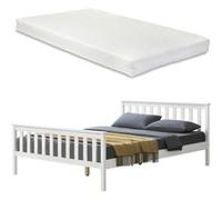 Lit 2 places Premium XL [en.casa] Lit Double pour Adulte Cadre en Pin avec Matela en Mousse Froid et Sommier à Lattes 140 x 200 cm Blanc
