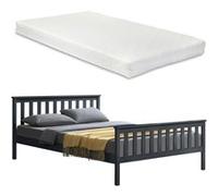 Lit 2 places Premium XL [en.casa] Lit Double pour Adulte Cadre en Pin avec Matela en Mousse Froid et Sommier à Lattes 180 x 200 cm Gris foncé