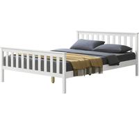 [en.casa] Lit en bois 140x200cm blanc avec tête haute et sommier à lattes Cadre de lit Lit en pin double Lit d'adolescent