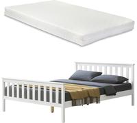[en.casa] Lit en bois avec matelas 140x200cm avec tête haute et sommier à lattes Blanc Lit avec matelas en mousse froide ÖKO-Tex 100 Bois de pin Lit double Lit pour adolescents