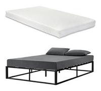 Cadre de lit double Kreta avec Matelas en Métal 140 x 200 cm Noir [en.casa]