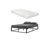 [en.casa] Lit en Métal avec Matela Mousse Froid 180 x 200 cm pour Enfants et Adults en Acier Revêtu par Poudre Noir