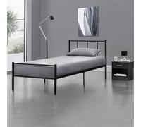 Lit simple Laos Métal avec Sommier à Lattes 90 x 200 cm Noir [en.casa]