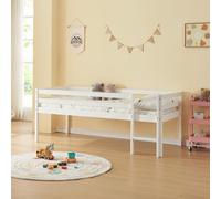 [en.casa] Lit Enfant Surélevé avec Barrière de Sécurité Lit Mezzanine avec Sommier à Lattes et Échelle Lit Simple Style Intemporel Bois de Pin Contreplaqué 90 x 200 cm Blanc
