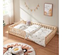 [en.casa] Lit pour Enfant avec Structure Robuste Barrière de Protection Anti-Chute Décorative Sommier à Lattes Capacité de Charge 120 kg Bois de Pin Contreplaqué 120 x 200 cm Naturel