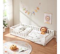 [en.casa] Lit pour Enfant avec Structure Robuste Barrière de Protection Anti-Chute Décorative Sommier à Lattes Capacité de Charge 100 kg Bois de Pin Contreplaqué 90 x 200 cm Blanc