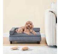 [en.casa] Lit Rembourré pour Animaux Panier Chien Chat de Petite à Moyenne Taille avec Compartiment de Rangement et Couvercle Rabattable Protection au Sol MDF Velours Polyuréthane 60 x 45 x 24 cm Gris