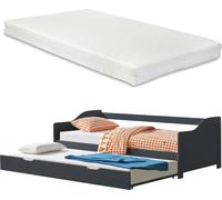 [en.casa] Lit tandem 2x 90x200cm gris foncé Lit gigogne avec 2x matelas Double canapé-lit avec sommier à lattes Lit fonctionnel en pin Canapé-lit Lit d'invité Lit couchette Lit de jour