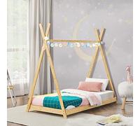 [en.casa] Lit Tipi pour Enfant Stylé avec Sommier à Lattes Lit Simple Capacité de Charge 200 kg Bambou 90 x 200 cm Naturel