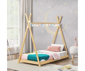 [en.casa] Lit Tipi pour Enfant Stylé avec Sommier à Lattes Lit Simple Capacité de Charge 200 kg Bambou 90 x 200 cm Naturel