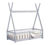 [en.casa] Lit Tipi pour Enfants avec Sommier à Lattes Confortable Protection Contre Les Chutes Capacité de Charge 80 kg Stable Design Moderne Bois de Pin Contreplaqué Gris Clair Blanc 140 x 70 cm