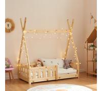 [en.casa] Lit Tipi pour Enfants avec Sommier à Lattes Confortable Protection Contre Les Chutes Capacité de Charge 80 kg Stable Design Moderne Bois de Pin Contreplaqué Naturel 140 x 70 cm