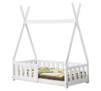 Lit Tipi pour Enfants Helsingborg avec Grille de Sécurité Pin 140 x 70 cm Blanc [en.casa]