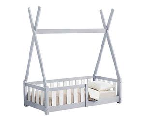 [en.casa] Lit Tipi pour Enfants avec Sommier à Lattes Confortable Protection Contre Les Chutes Capacité de Charge 80 kg Stable Design Moderne Bois de Pin Contreplaqué Gris Clair Blanc 140 x 70 cm