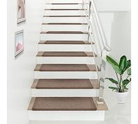 [en.casa] Lot de 15 Marchettes d'Escalier Rectangulaires Tapis de Marche Antidérpantes 65 x 24 cm avec Bord de 4 cm Polypropylène Marron Foncé