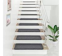 [en.casa] Lot de 15 Marchettes d'Escalier Rectangulaires Tapis de Marche Antidérpantes 65 x 24 cm avec Bord de 4 cm Polypropylène Gris Foncé