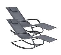[en.casa] Lot de 2 Bains de Soleil à Bascule Fauteuils de Jardin à Repose-Tête Amovible Transats Stylés à Sèchage Rapide Capacité de Charge 120 kg Acier Textile 147 x 63 x 89 cm Gris Foncé