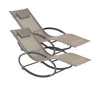 [en.casa] Lot de 2 Bains de Soleil à Bascule Set de Fauteuils de Jardin à Repose-Tête Amovible Transats Design à Sèchage Rapide Capacité de Charge 120 kg Acier Textile 153 x 63 x 81 cm Beige