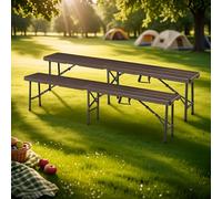 [en.casa] Lot de 2 Bancs de Camping Pliables pour Extérieur Festivals Pique-Nique Banc Pliant pour 4 Personnes Poignée de Transport Métal HDPE 180 x 25 x 43 cm Effet Bois Marron Foncé