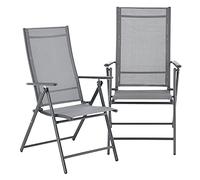 [en.casa] Lot de 2 Chaises de Jardin Fauteuil d'Extérieur Solide Design avec Accoudoirs et Dossier Inclinable Ensemble Résistant aux Intempéries Pliable Balcon Terasse Acier Polyester Gris Clair