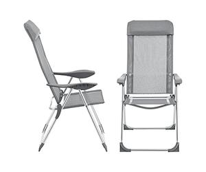 [en.casa] Lot de 2 Chaises de Jardin Set de Chaises d'Extérieur Design avec Accoudoirs et Dossier Inclinable Ensemble Résistant aux Intempéries Aluminium PVC Polyester Gris Clair