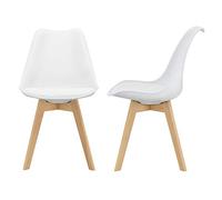 [en.casa] Lot de 2 chaises de Salle à Manger avec Siège Confortable et Rembourré Chaise de Salon Scandinave Construction Robuste Coque Plastique Similicuir Hêtre 82 x 49 x 54 cm Blanc