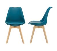 [en.casa] Lot de 2 chaises de Salle à Manger avec Siège Confortable et Rembourré Chaise de Salon Scandinave Construction Robuste Coque Plastique Similicuir Hêtre 82 x 49 x 54 cm Turquoise