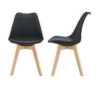 [en.casa] Lot de 2 chaises de Salle à Manger avec Siège Confortable et Rembourré Chaise de Salon Scandinave Construction Robuste Coque Plastique Similicuir Hêtre 82 x 49 x 54 cm Noir