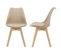 [en.casa] Lot de 2 chaises de Salle à Manger avec Siège Confortable et Rembourré Chaise de Salon Scandinave Construction Robuste Coque Plastique Similicuir Hêtre 82 x 49 x 54 cm Beige